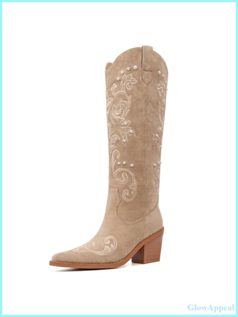 Western Cowboy Boots Women Knee High Cowgirl Faux Leather Chunky Heel